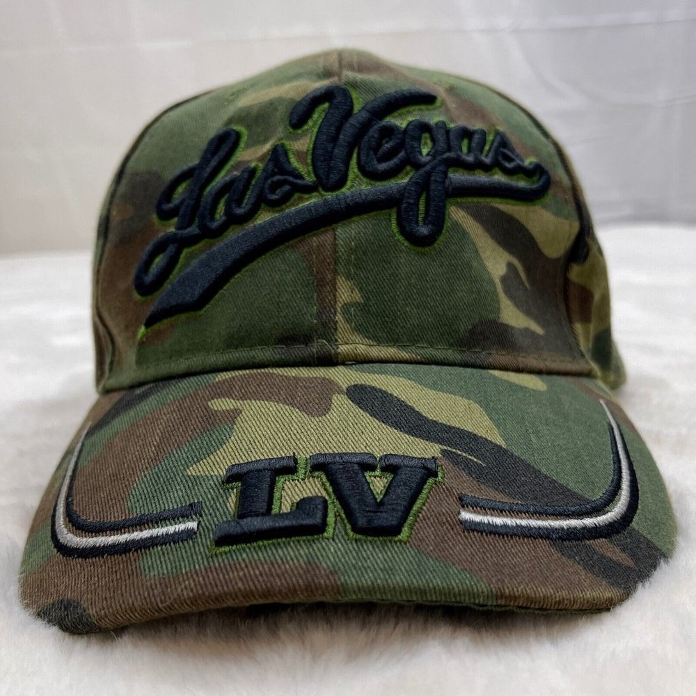 Las Vegas Camouflage Adjustable Cap Hat Adult Unisex Green Black
